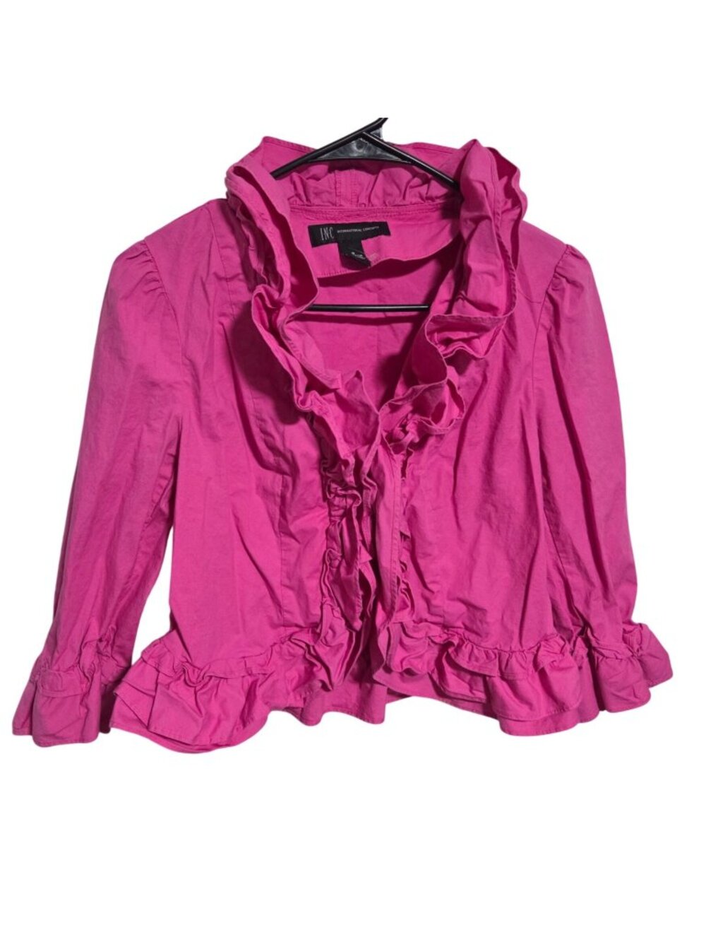 INC International Concepts Blouse Size Small Pink Ruffled Hook and Eye Closure